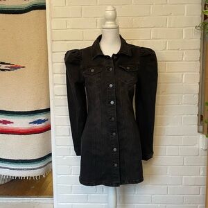 Tinseltown Dark Denim Jean Dress Puffy Sleeves Women’s Size Medium Fall Winter